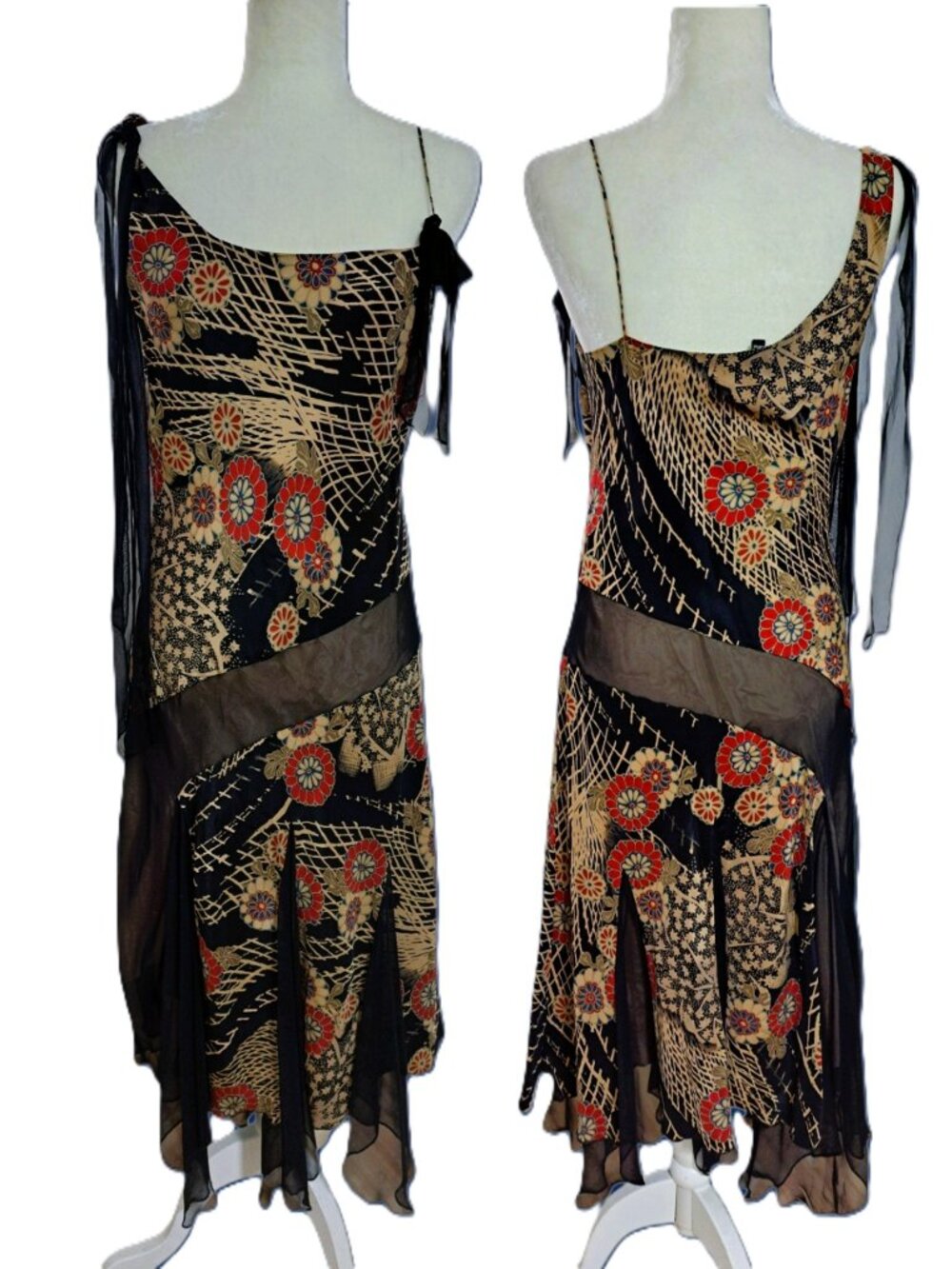 Laundry Womens Black Floral Silk Y2K Patchwork Fairycore Dress Handkerchief 12 - Picture 2 of 9